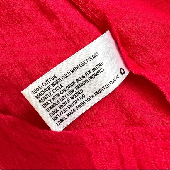 Red Button-Down Tie-Front Dolman Sleeve Cotton Top Size L - Picture 7 of 7